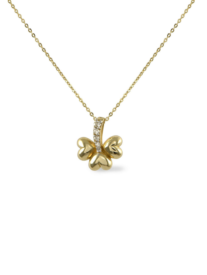 Heart Clover 14K goldene Halskette m. Diamant