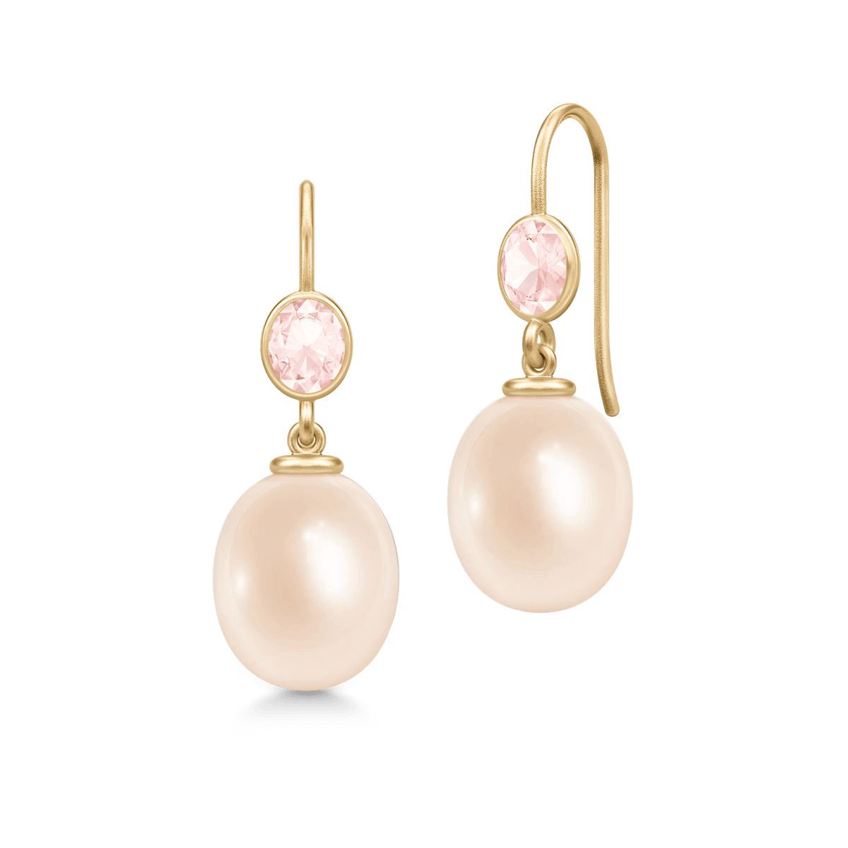 Callas Gold Plated Earrings w. Quartz & Rose Pearls
