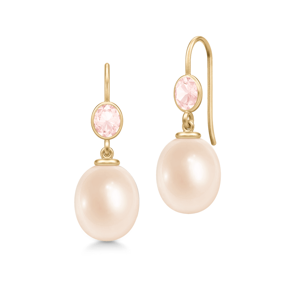 Callas Gold Plated Earrings w. Quartz & Rose Pearls