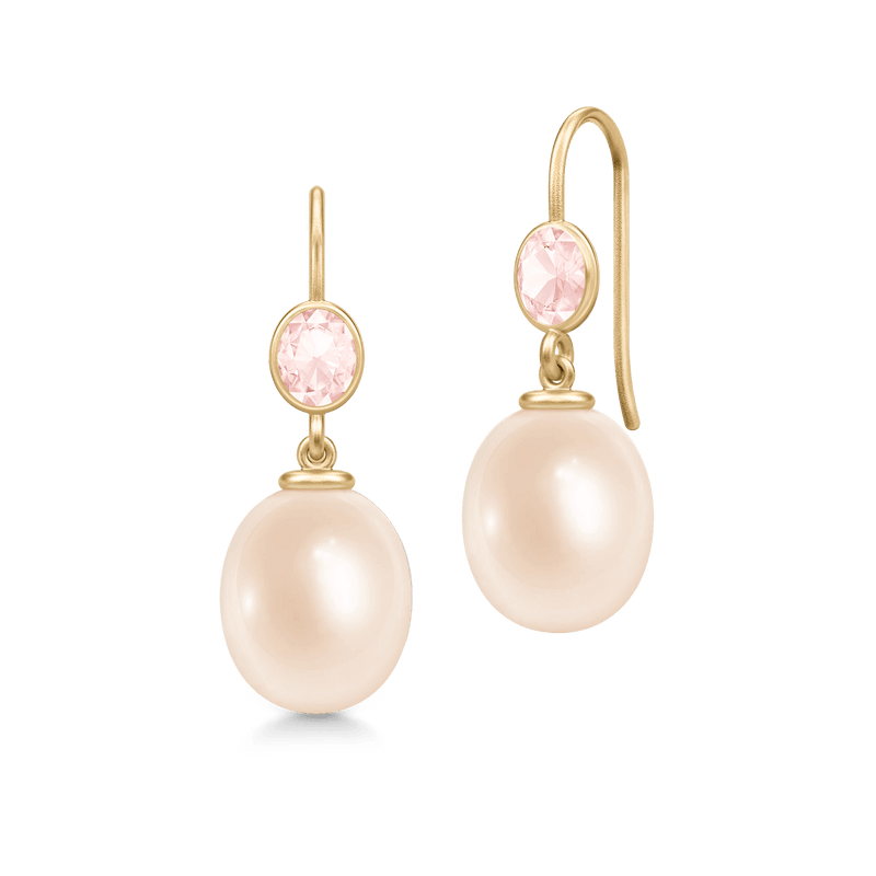 Callas Gold Plated Earrings w. Quartz & Rose Pearls