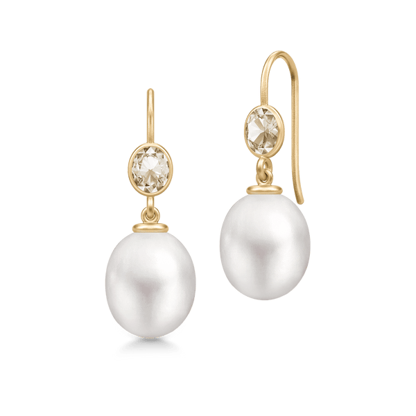 Callas Gold Plated Earrings w. Quartz & White Pearls