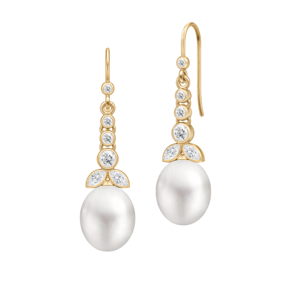 Treasure Chandelier White Pearl Gold Plated Earrings