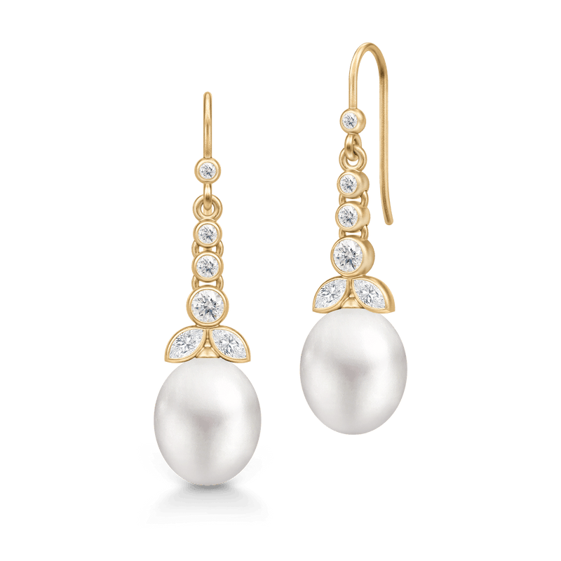 Treasure Chandelier White Pearl Gold Plated Earrings