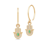 Hamsa Protection Gold Plated Earrings w. Green Tourmaline