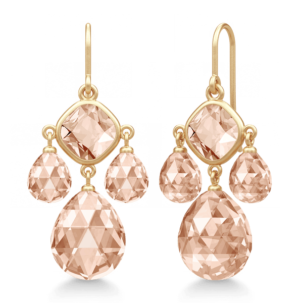 Olivia Chandelier Peach Morganite Forgyldte Øreringe m. Krystal