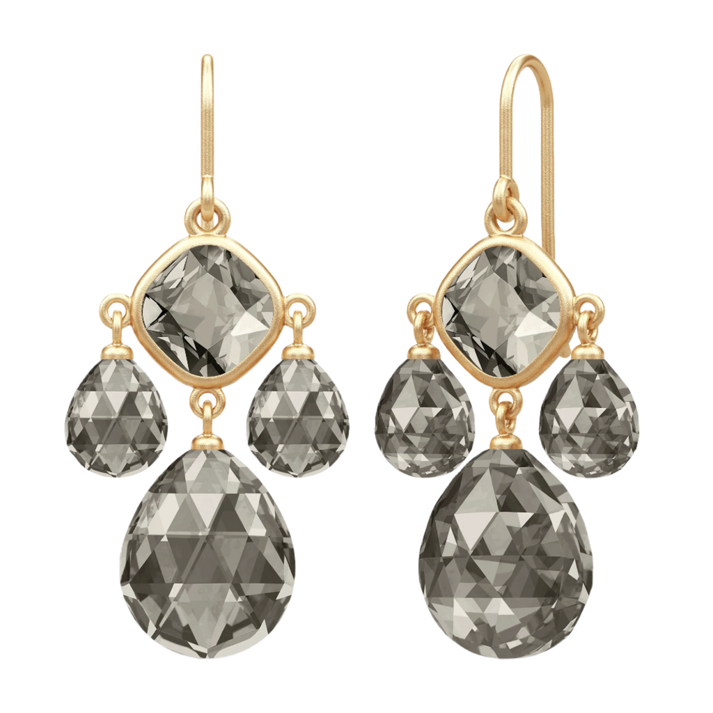 Olivia Chandelier Smokey Gold Plated Earrings w. Crystal