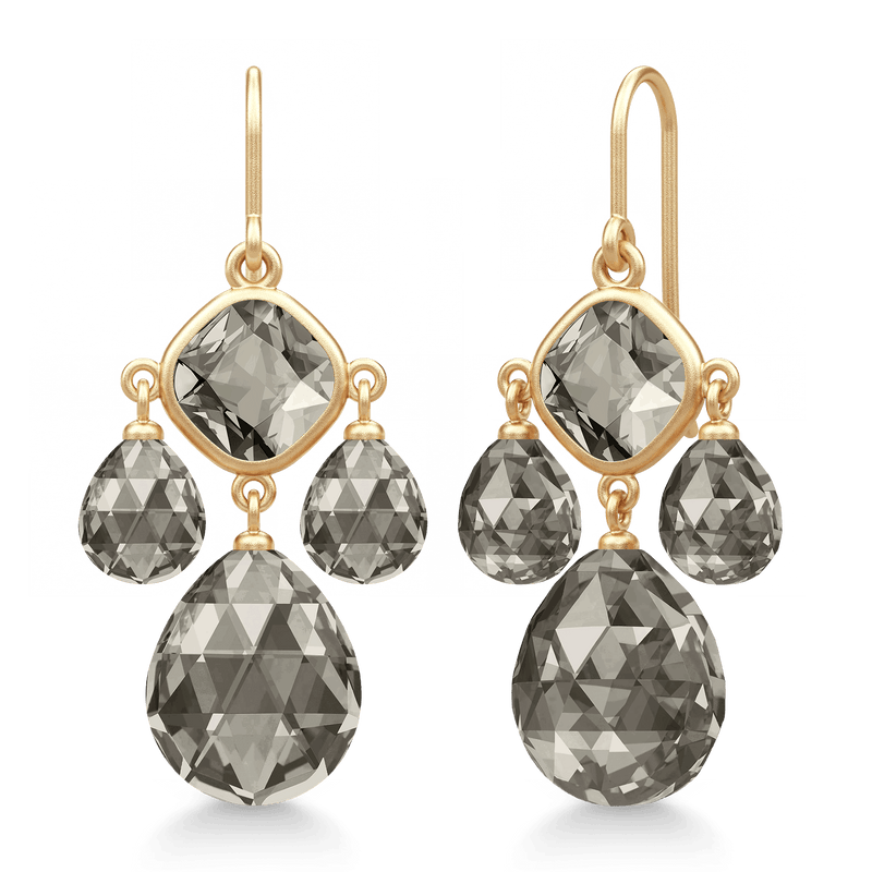 Olivia Chandelier Smokey Gold Plated Earrings w. Crystal