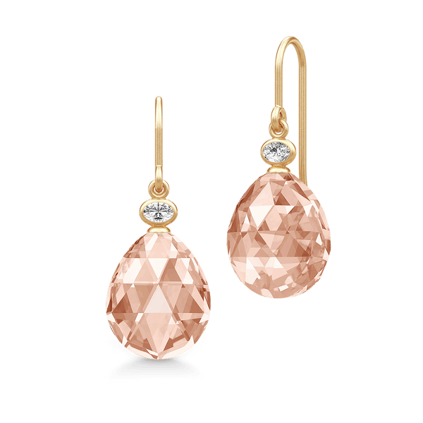 Ofelia Peach Morganite Forgyldte Øreringe m. Krystal