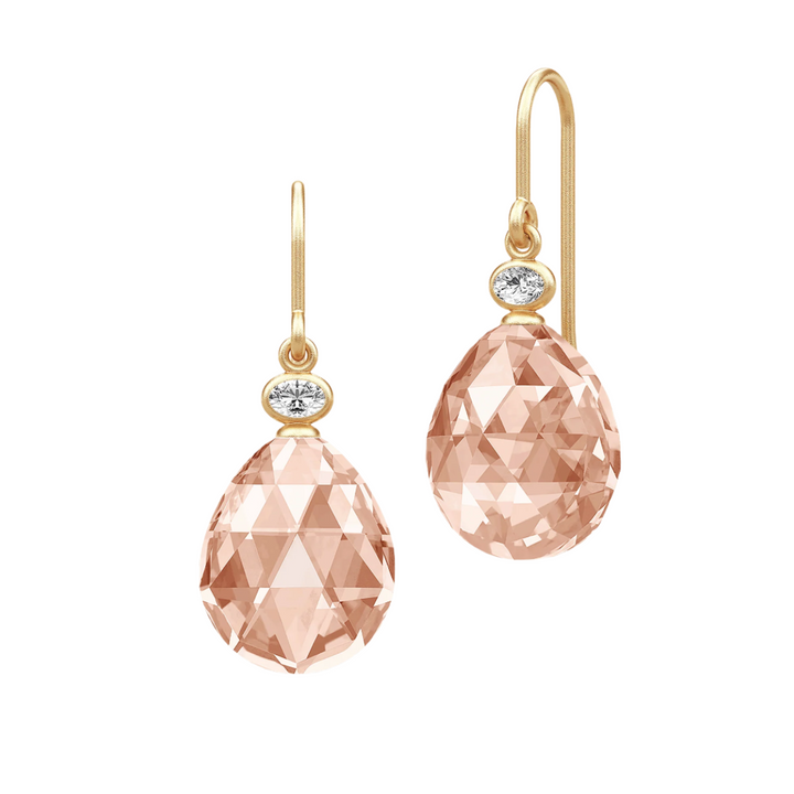 Ofelia Peach Morganite Forgyldte Øreringe m. Krystal