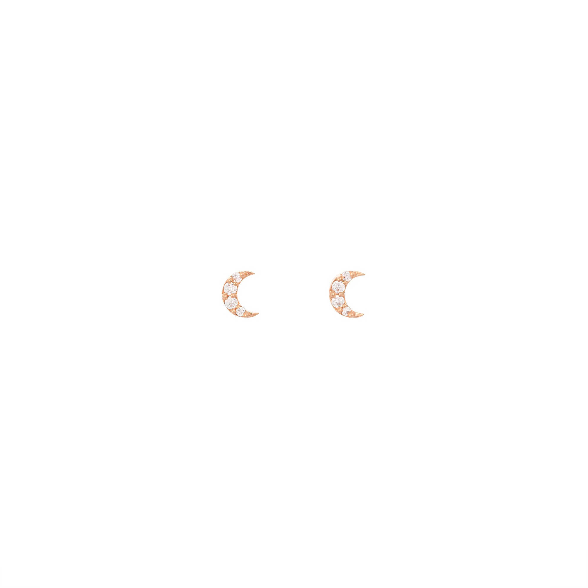 Half Moon 18K Rose Gold Stud w. Diamonds