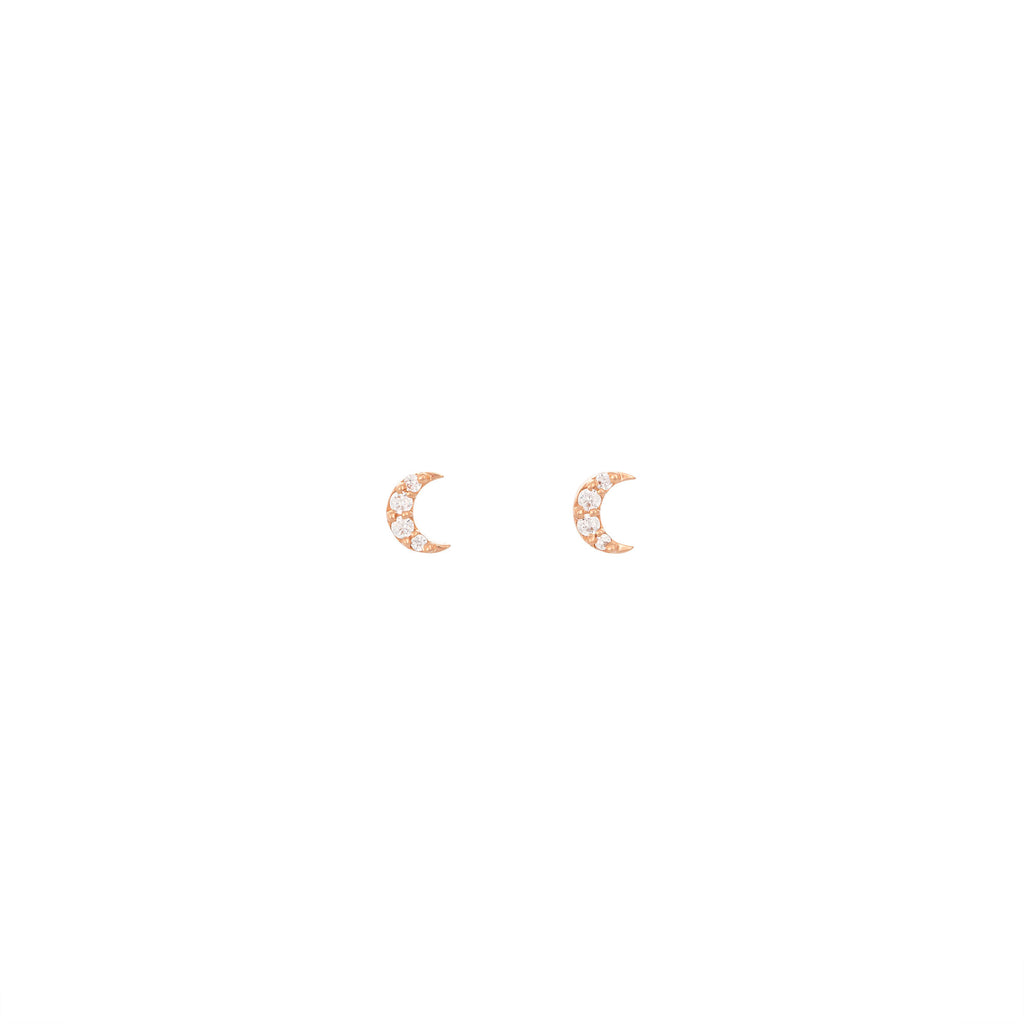 Half Moon 18K Rose Gold Stud w. Diamonds