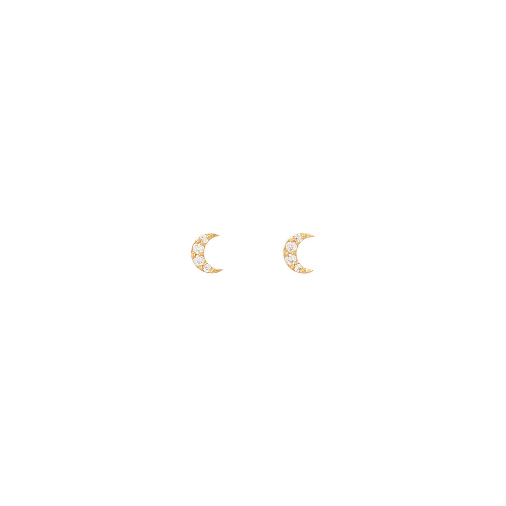 Half Moon 18K Gold Stud w. Diamonds