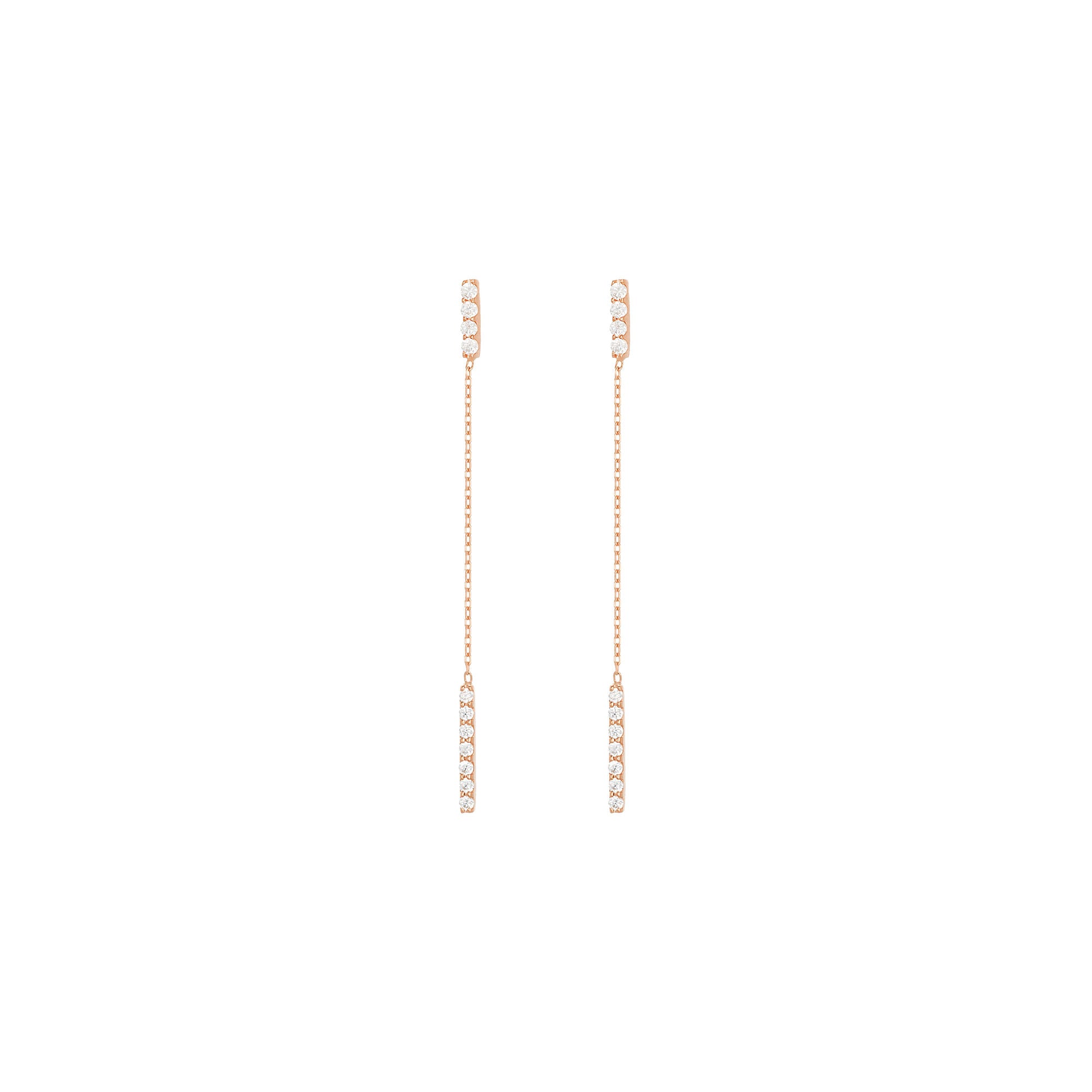 Hanging Bar 18K Rose Gold Earring w. Diamonds