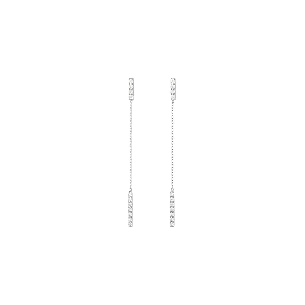 Hanging Bar 18K White Gold Earring w. Diamonds