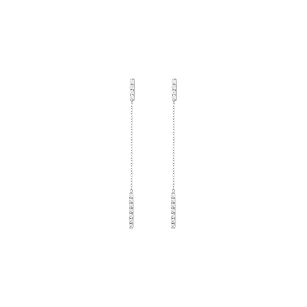 Hanging Bar 18K White Gold Earring w. Diamonds