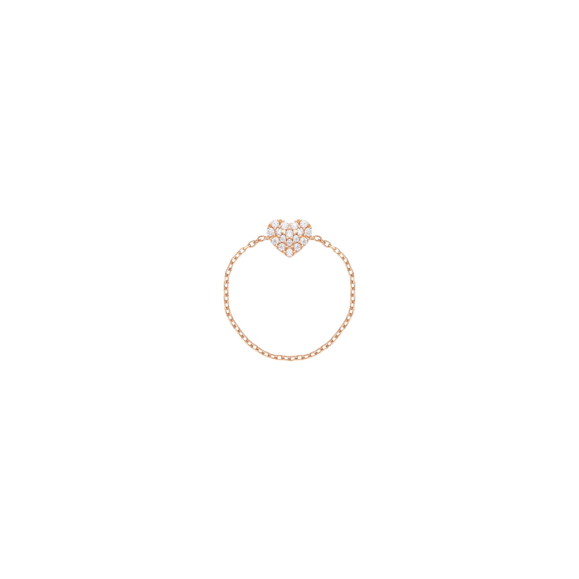Heart Chain 18K Rose Gold Ring w. Diamonds