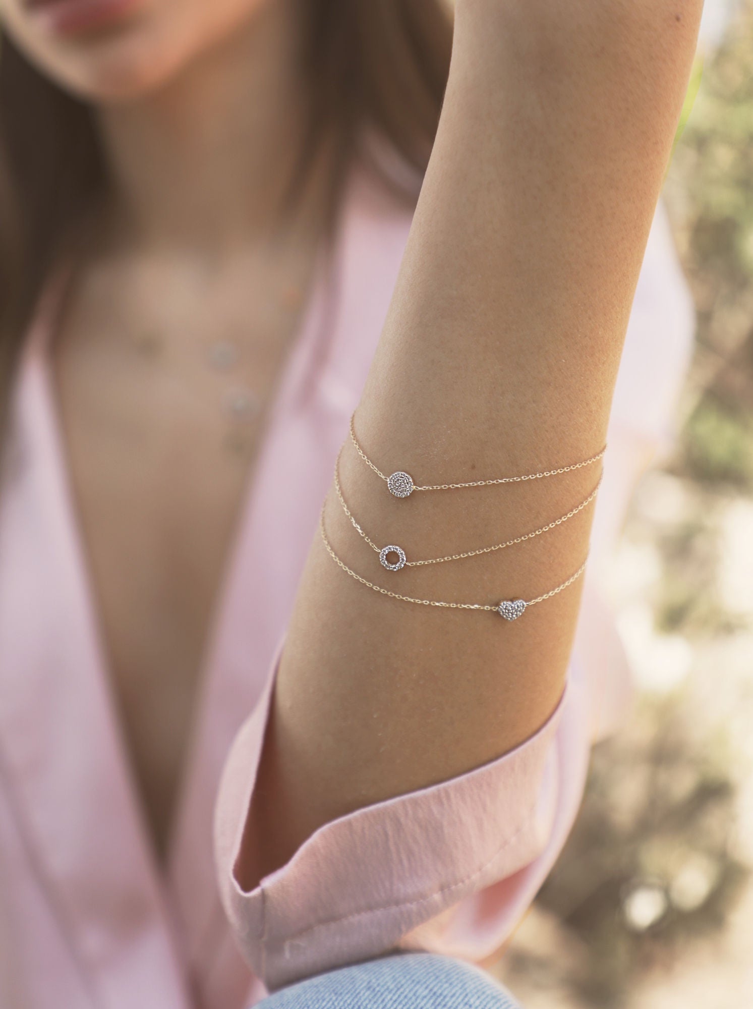 Heart 18K Gold Bracelet w. Diamonds
