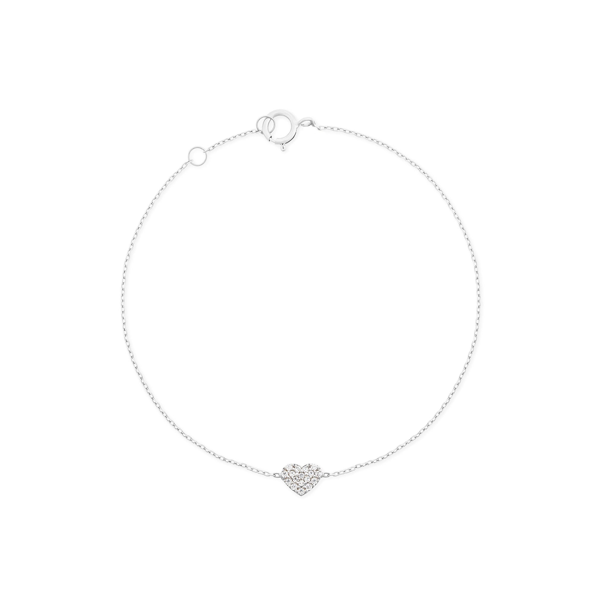 Heart 18K White Gold Bracelet w. Diamonds