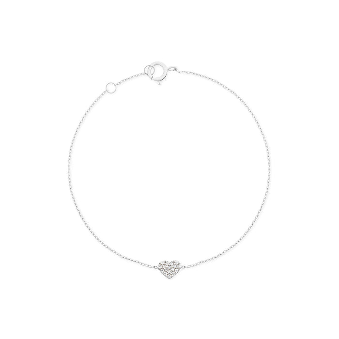 Heart 18K White Gold Bracelet w. Diamonds