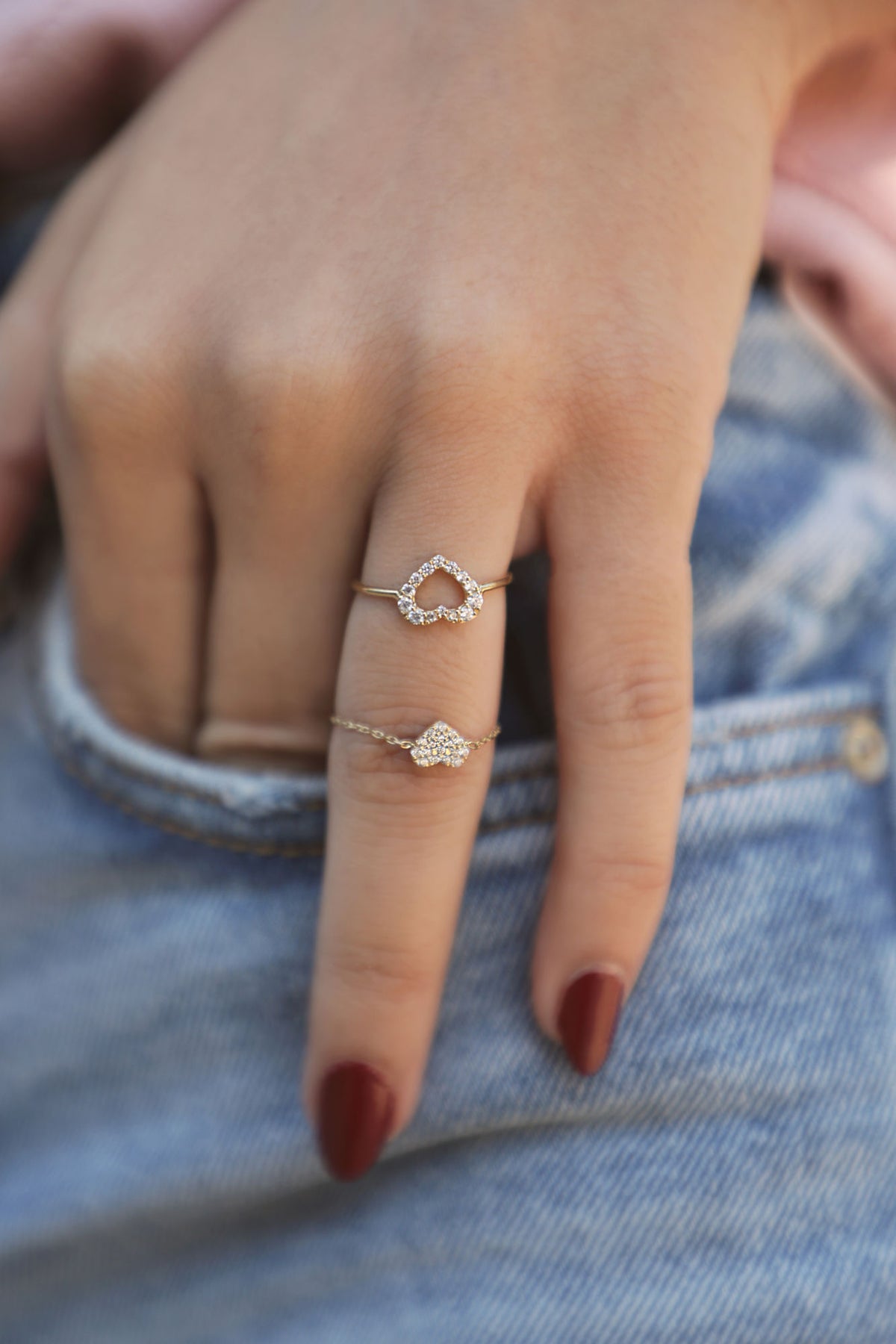 Heart 18K Rose Gold Ring w. Diamonds