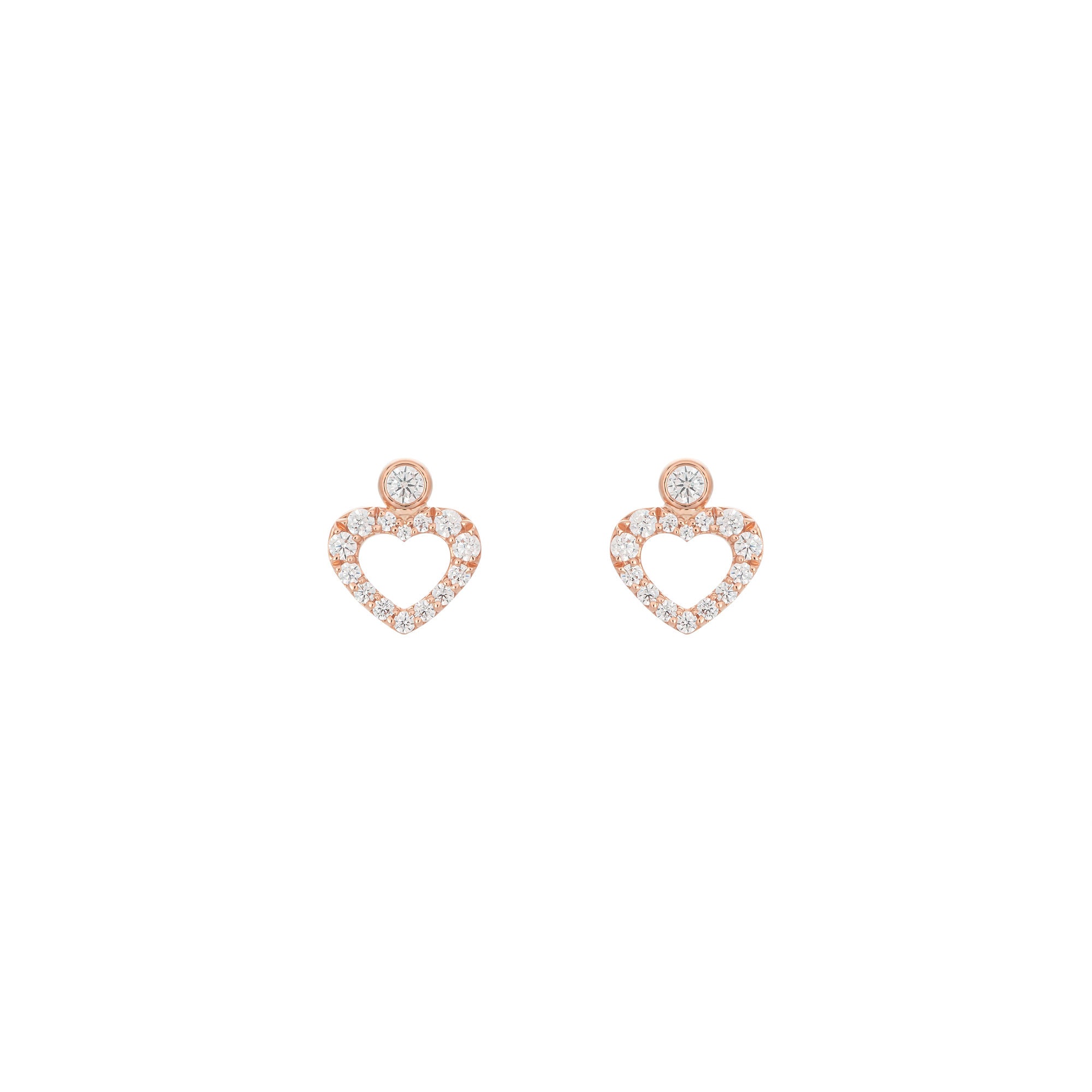 Heart Dot 18K Rose Gold Stud w. Diamonds