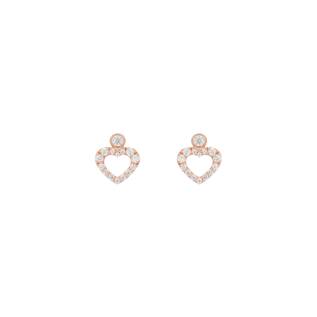 Heart Dot 18K Rose Gold Stud w. Diamonds