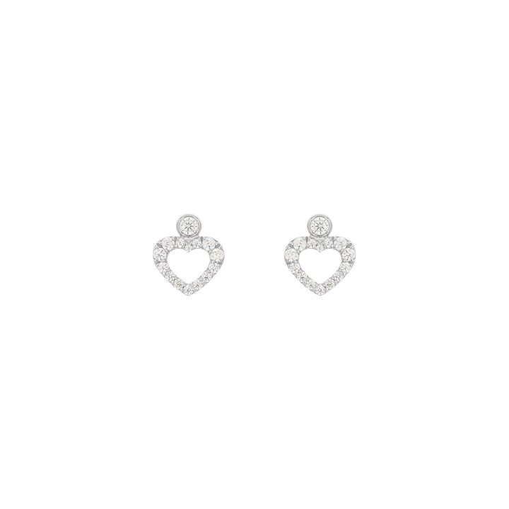Heart Dot 18K White Gold Stud w. Diamonds