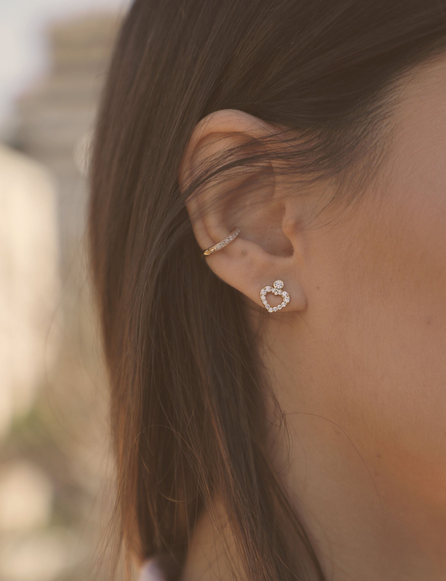 Heart Dot 18K Rose Gold Stud w. Diamonds