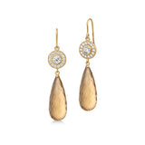 Heritage 18K Gold Earrings w. Diamond & Briolette Champagne Quartz