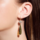 Heritage 18K Gold Earrings w. Diamond & Briolette Olive Quartz