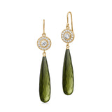 Heritage 18K Gold Earrings w. Diamond & Briolette Olive Quartz