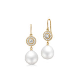 Heritage 18K Gold Earrings w. Diamond & Freshwater Pearls
