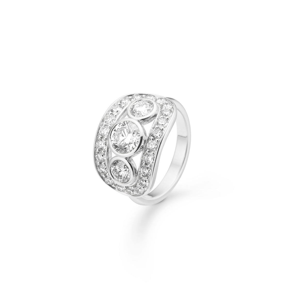 Heritage Trio 18K Whitegold Ring w. Diamonds