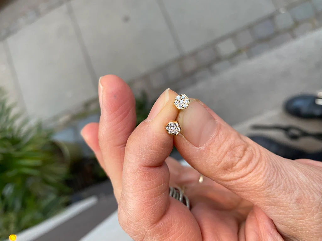 Hexagon Diamanter 14K Guld Ørestik m. Diamanter