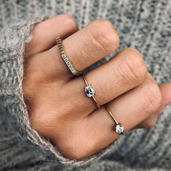 Hexagon Rainbow 14K Gold Ring w. Diamonds