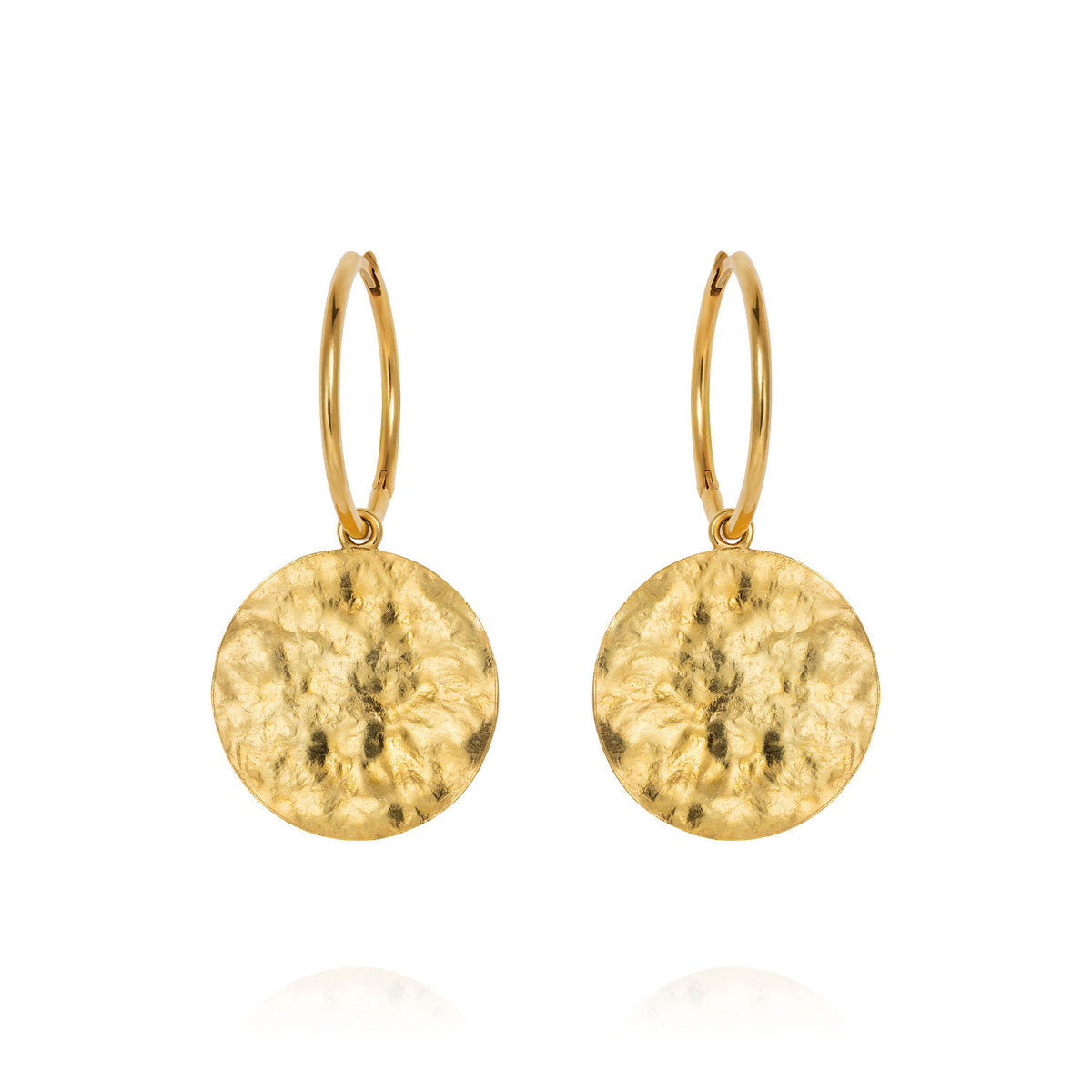 Large Sun Disc Hoop 18K Gold Earrings