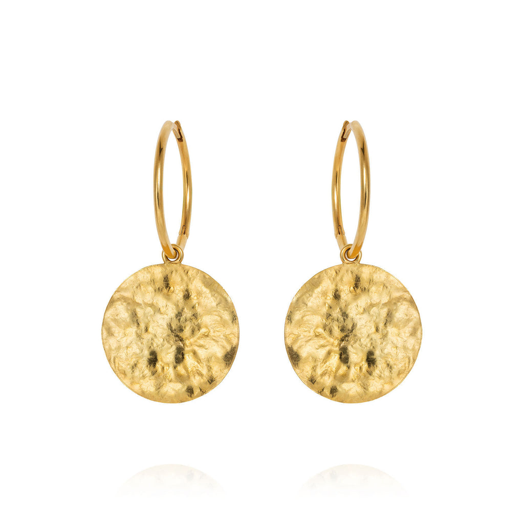 Large Sun Disc Hoop 18K Gold Earrings