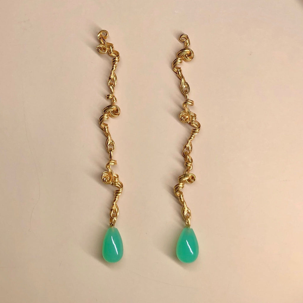 Fouettés 24K Gold Plated Earrings w. Chrysoprase
