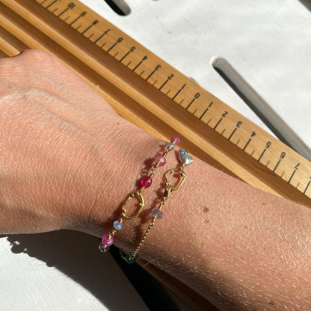 Cloud 18K & 22K Gold Bracelet w. Sapphire, Ruby & Tourmalin