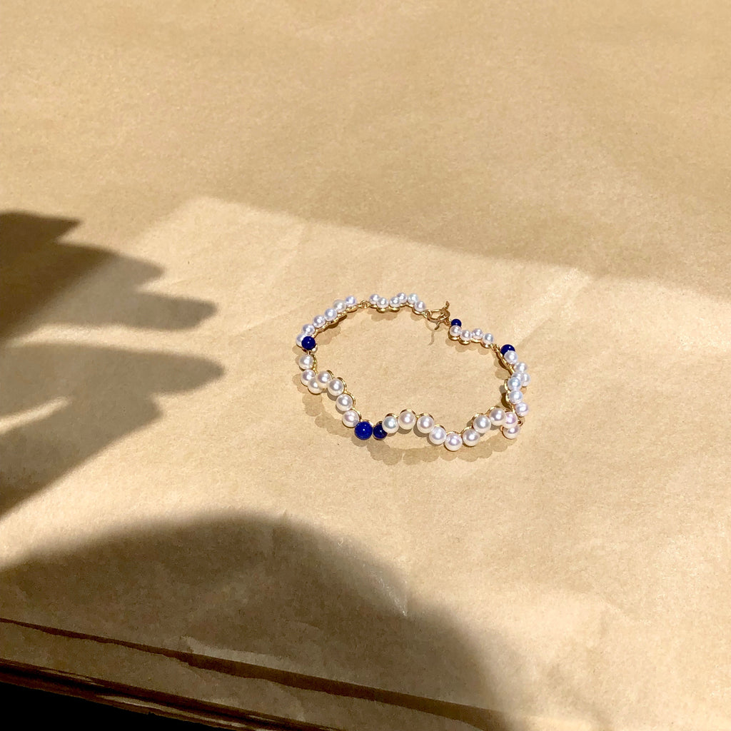 Curves 9K Gold Bracelet w. Pearls & Lapis
