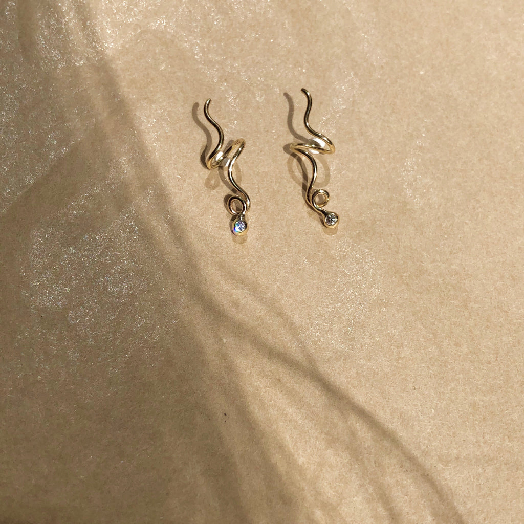 Masika Wave 14K Gold Earrings w. Diamonds