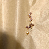 Fine Curves 18K Gold Earring w. pink Pearls & green Sapphire