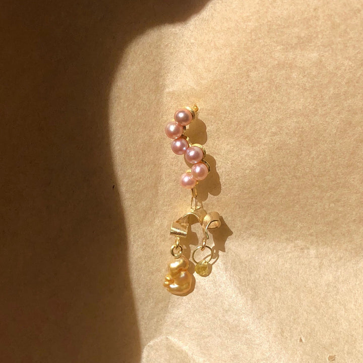 Fine Curves 18K guld ørering m. perler & gul safir