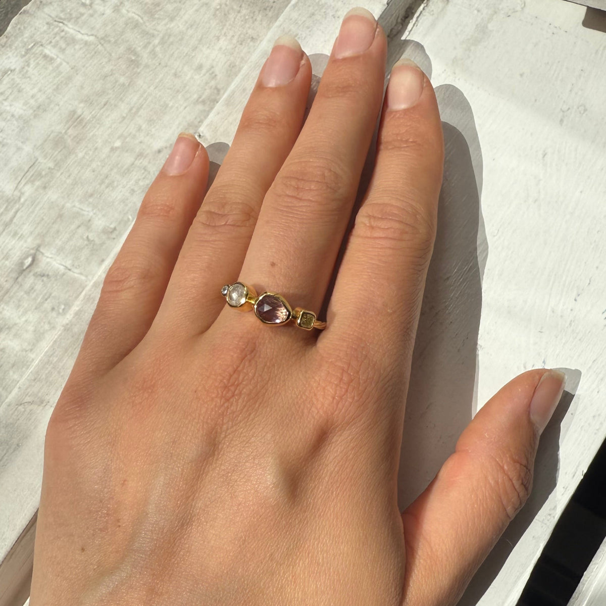 Cocktail 18K & 22K Gold Ring w. Sapphire & Diamond