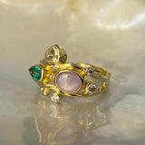 Double Seafire 18K & 22K Gold Ring w. Sapphire, Emerald & Diamonds