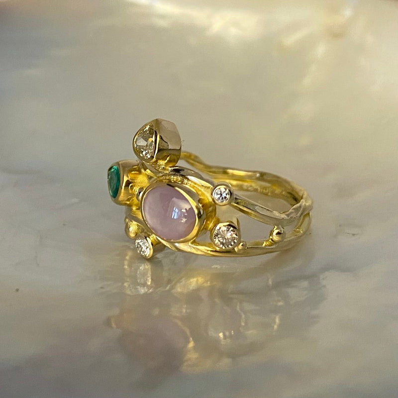 Double Seafire 18K & 22K Guld Ring m. Safir, Smaragd & Diamanter