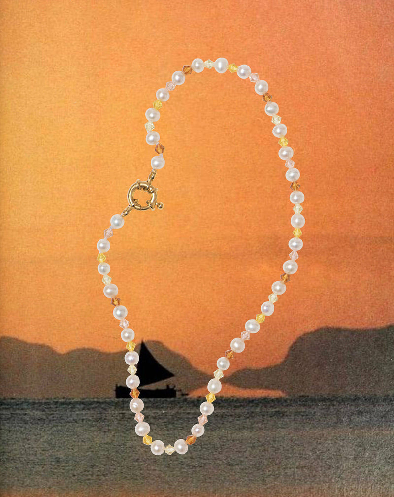 The Sunset Pearl 18K Gold Plated Necklace w. Beads & Pearls