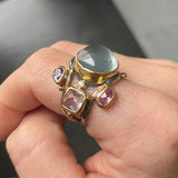 Double Seafire 18K, 22K & 24K Gold & Silver Ring w. Gemstones