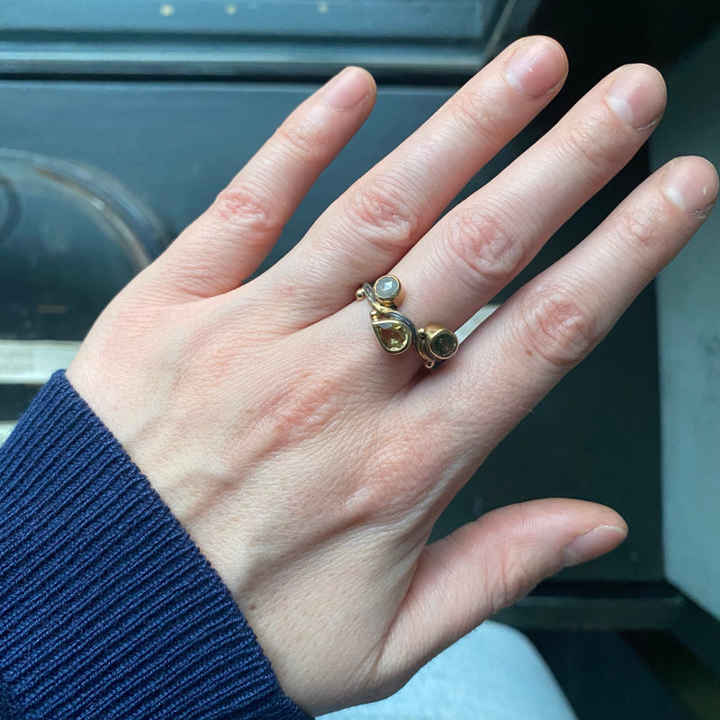 Seafire 18K, 22K & 24K Gold & Silver Ring w. Sapphire & Diamonds