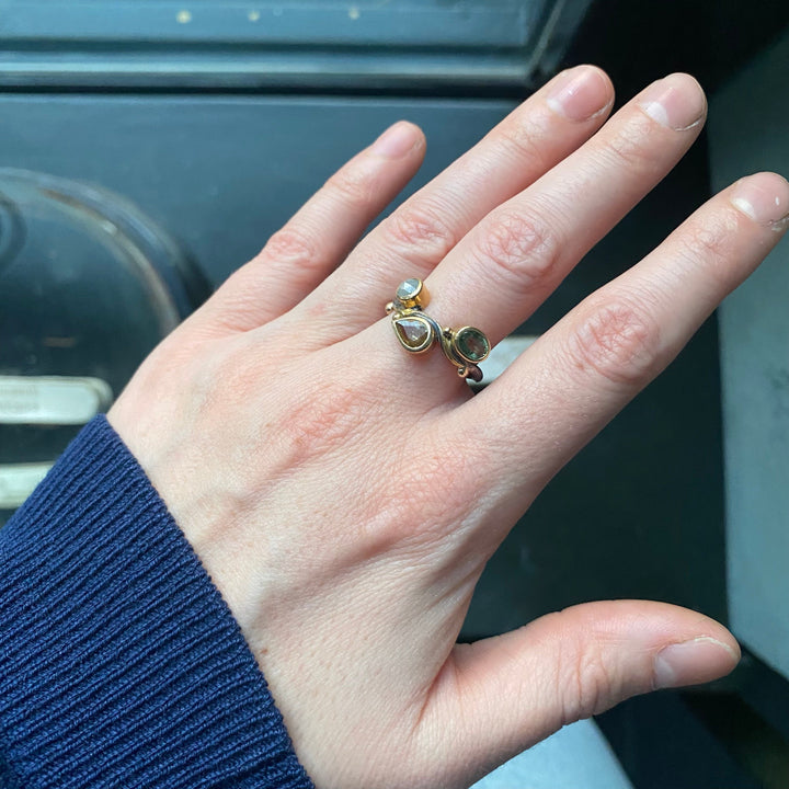 Seafire 18K, 22K & 24K Gold & Silver Ring w. Sapphire & Diamonds